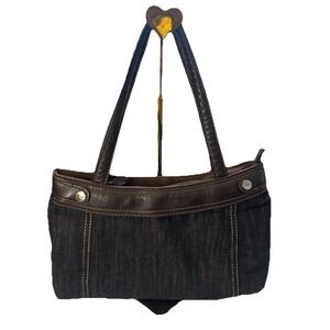 Thirty-One Dark Denim Handbag Purse With Black Clip on Cover 2 in 1 Bag EUC Jean